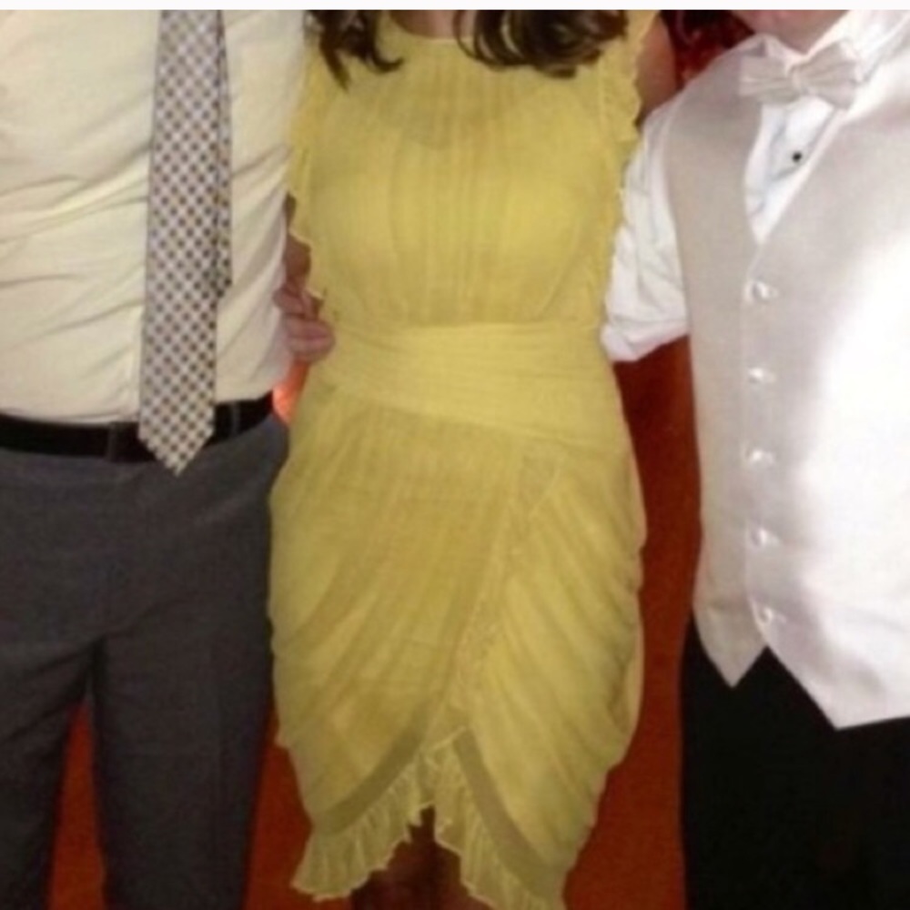 BCBGMaxAzira ruched yellow dress